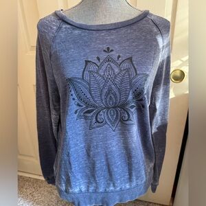 Miken Blue Long Sleeve Crew Neck Graphic Burnout Tee